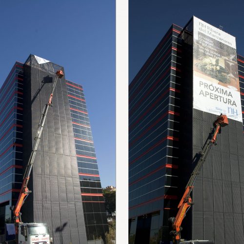 Impresión e instalación de una lona de gran formato en el Hotel NH Manzanares por Tangram